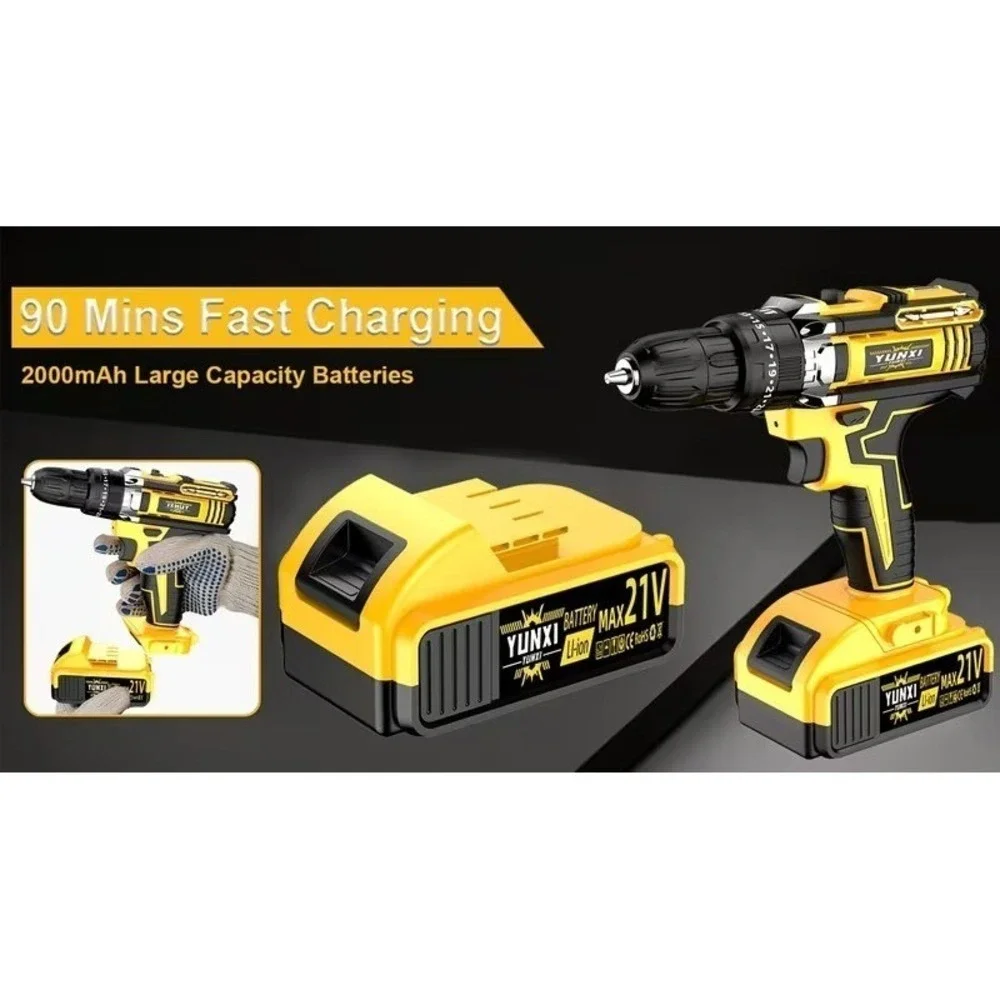 21V Household Multifunctional Cordless Drill, Power Tool, Equipped with Battery